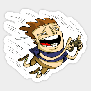 Cartoon Gamer Guy - Playing Video Games with Intense Excitement Sticker